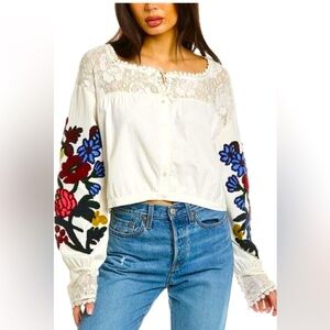 Free People Meadows Sold Out Floral Embroidered and Lace Blouse Size S